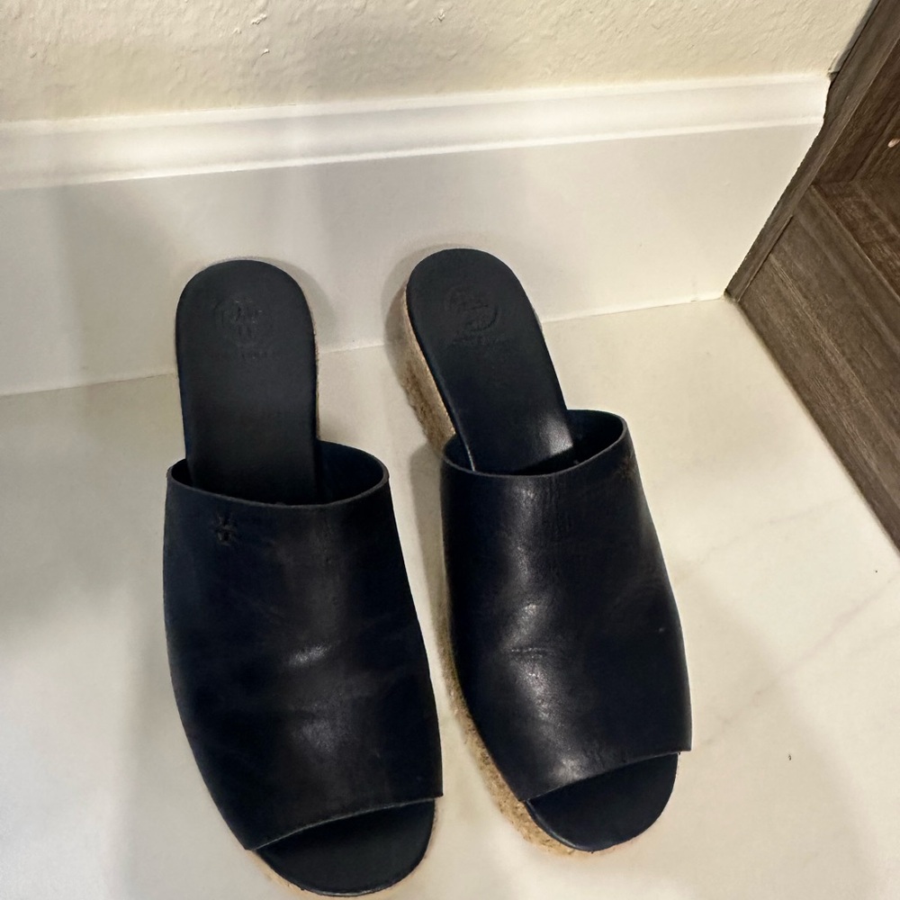 Black Leather Slide Sandals